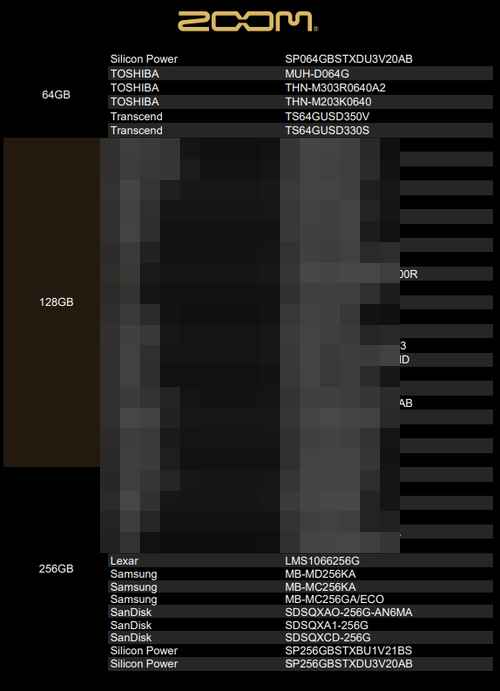 줌 Q2n Zoom 메모리 호환 차트 줌 Q2n Zoom 메모리 호환 차트 - 사진 2